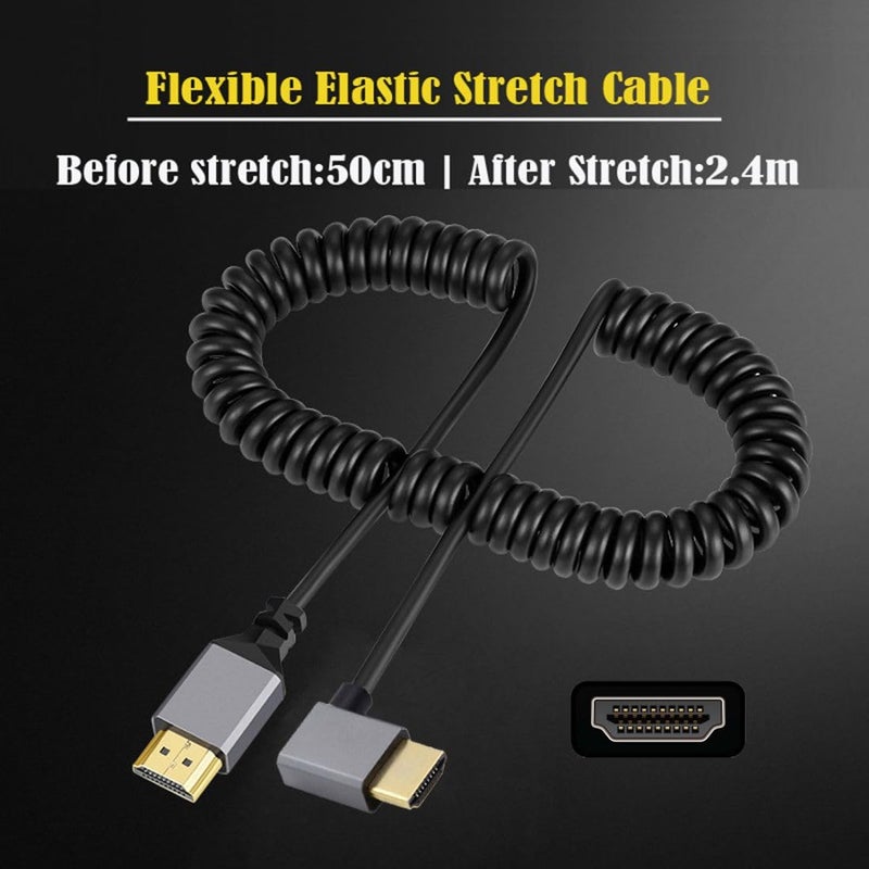 chenyang HDMI Stretch Coiled Cable HDMI 1.4 Type A Male to Male 4K 60hz 90 Degree Left Angled Extension Cable - Image 2